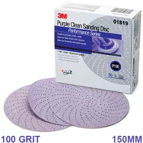 3M 1819 HOOKIT PURPLE CLEAN SANDING DISC 100 GRIT 150MM