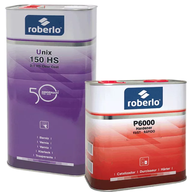 ROBERLO UNIX 150HS CLEARCOAT 5L & P6000 FAST HARDENER 2.5L 2:1 KIT