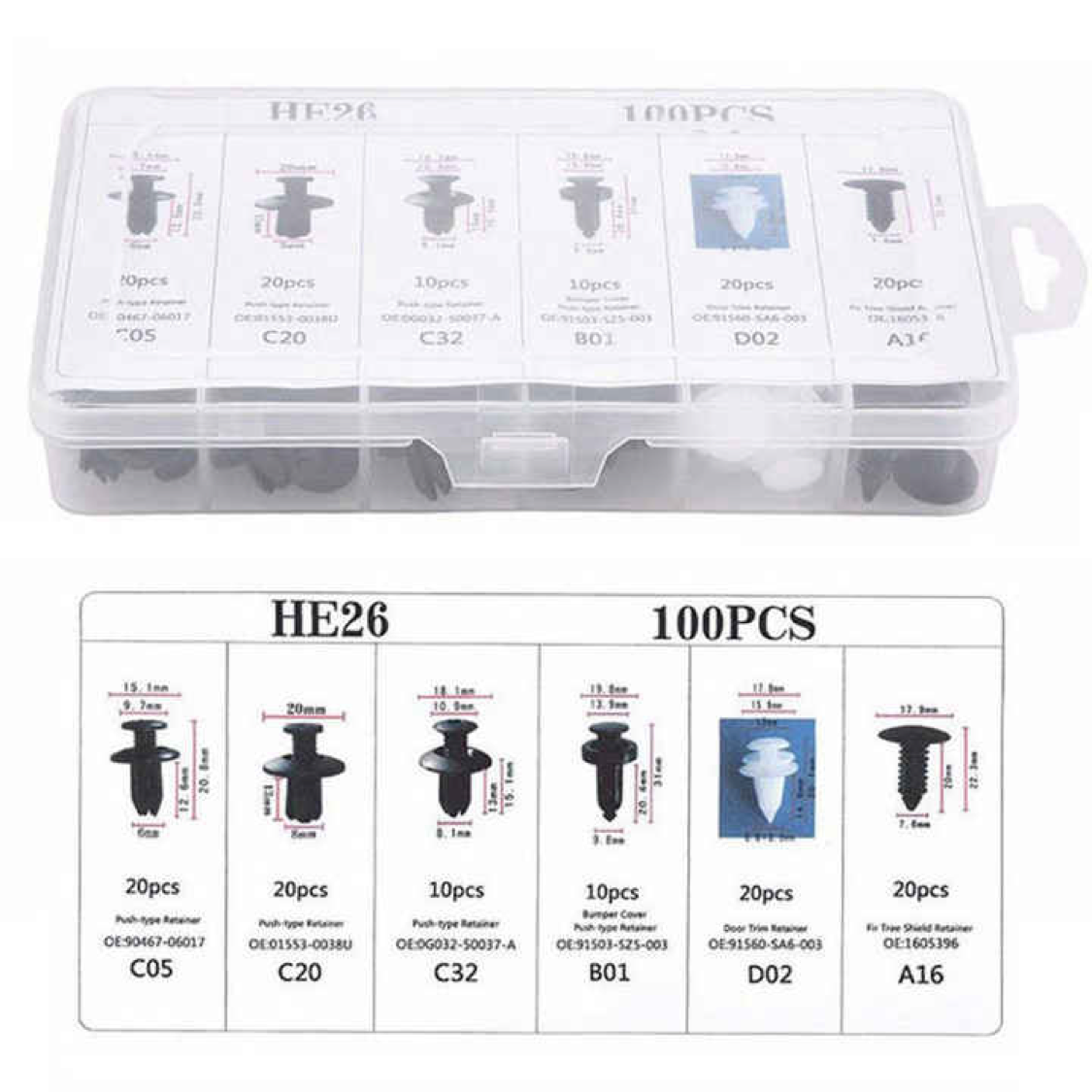 100Pcs Mixed Auto Fastener Clips