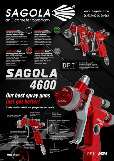 NEW SAGOLA SPRAY GUN 4600 DIGITAL (BAR) BASECOAT 1.20 & POT