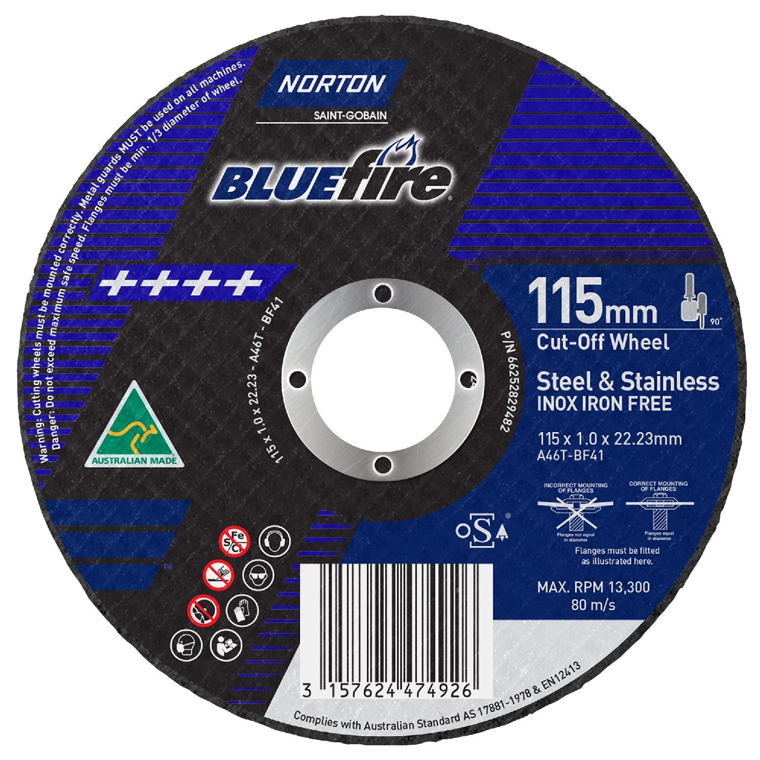 Norton Bluefire Cut-Off Wheel 115 x 1.6 x 22.2mm