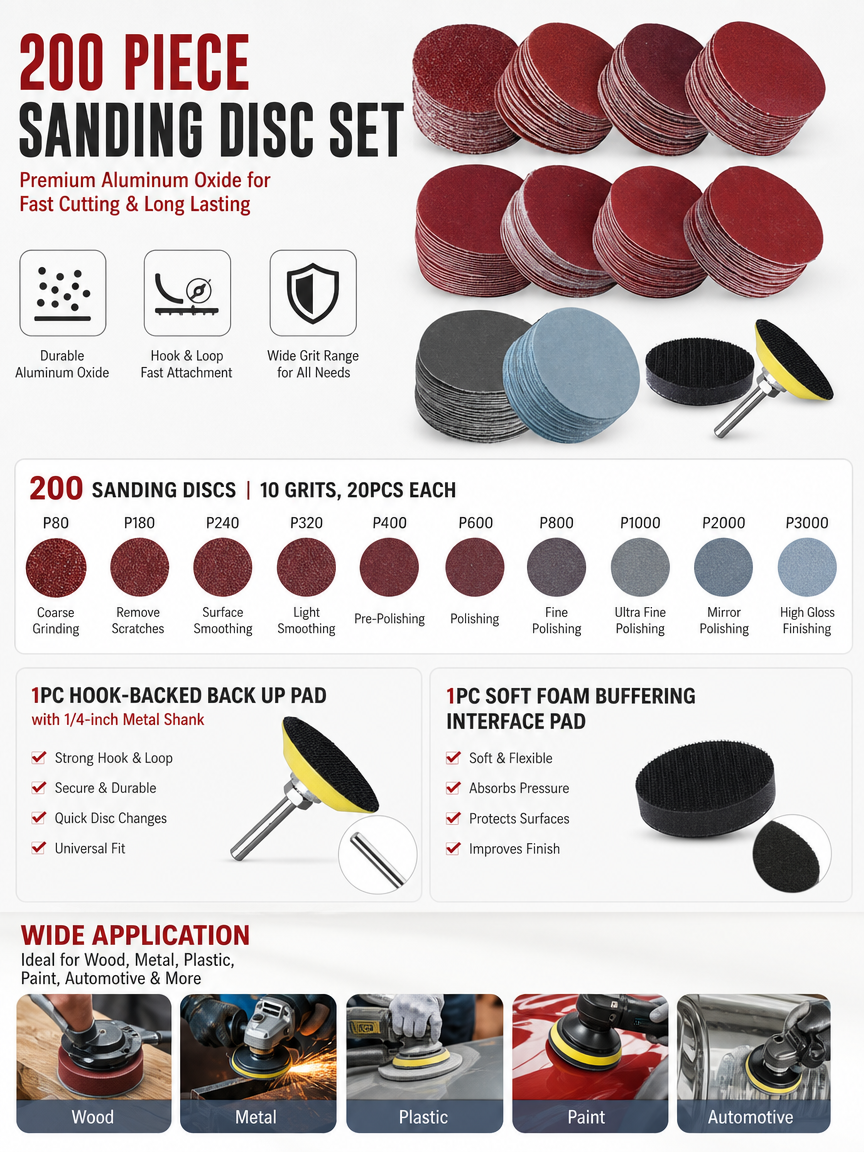 202PC ASSORTED SANDING DISCS 50MM P60-P3000