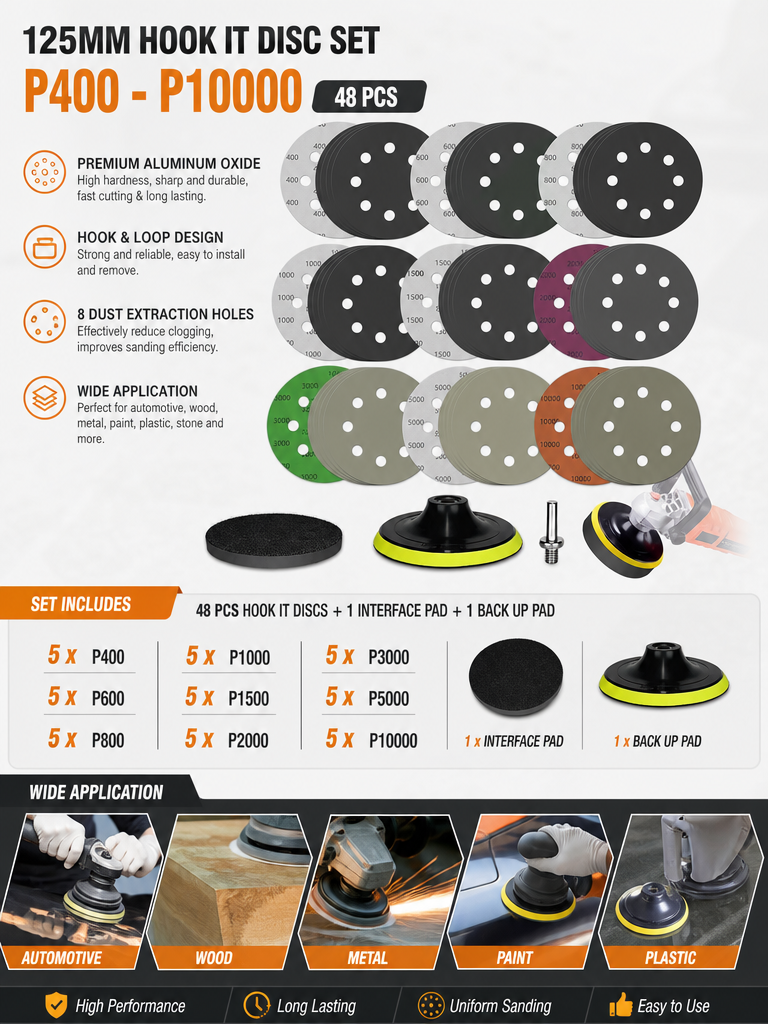 48PC 125MM Hook It Disc P400 - P10000