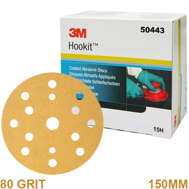 3M 255P HOOKIT GOLD PAPER DISC 80 GRIT 15H 150MM 50443 (BOX 100)