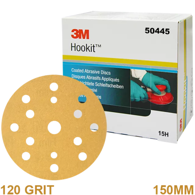 3M 255P HOOKIT GOLD PAPER DISC 120 GRIT 15H 150MM 50445 (BOX 100)