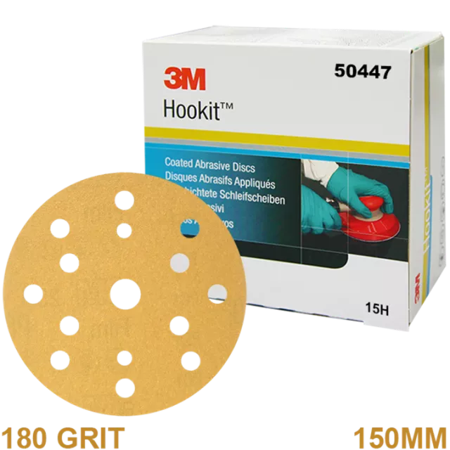 3M 255P HOOKIT GOLD PAPER DISC 180 GRIT 15H 150MM 50447 (BOX 100)