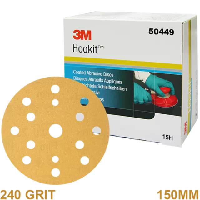 3M 255P HOOKIT GOLD PAPER DISC 240 GRIT 15H 150MM 50449 (BOX 100)