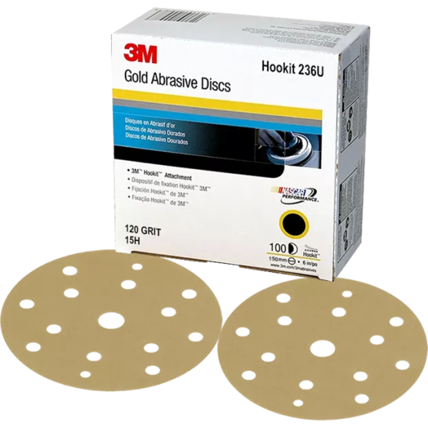 3M 236U HOOKIT GOLD PAPER DISC 120 GRIT 15H 150MM 36122 (BOX 100)