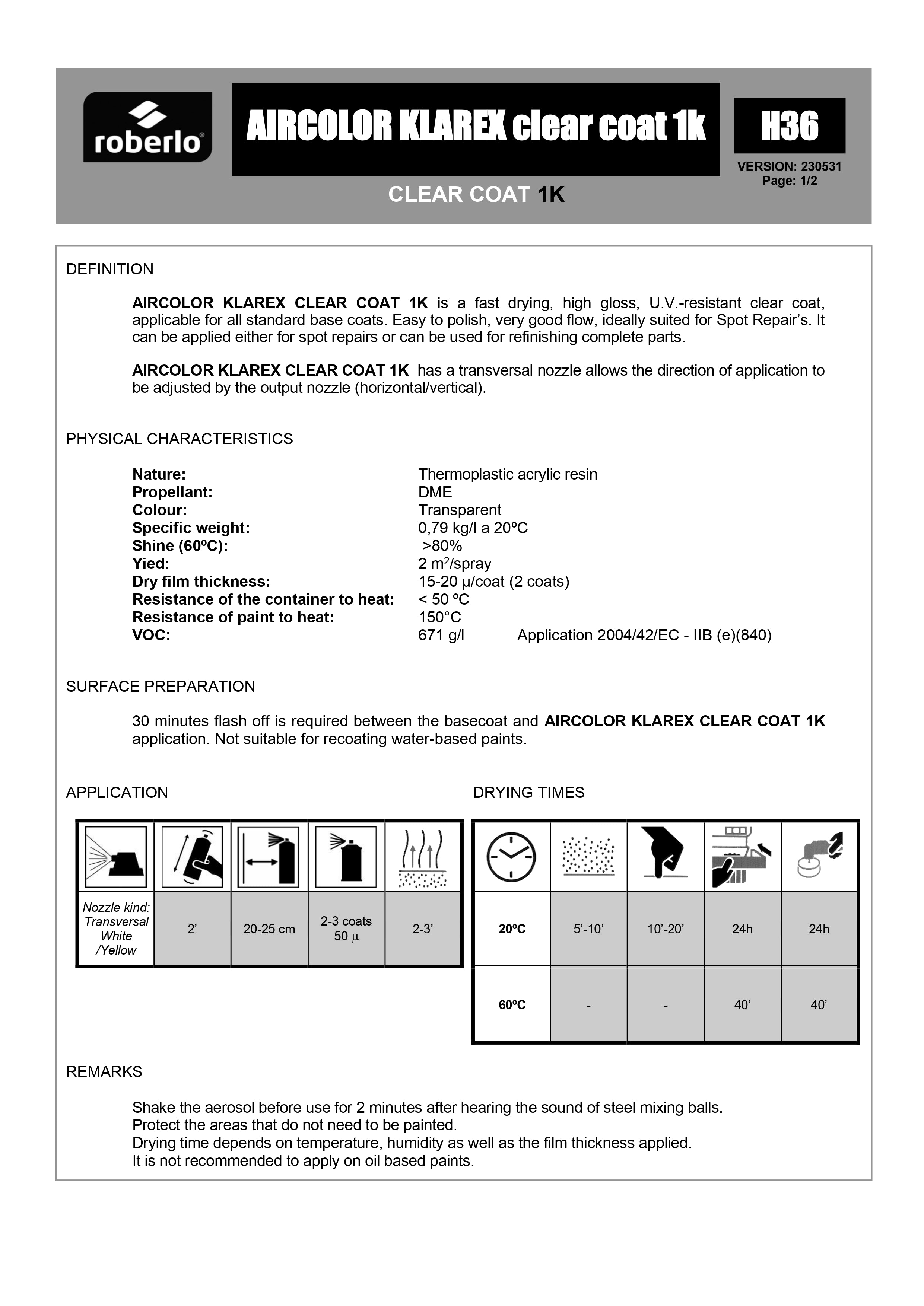 ROBERLO AIRCOLOR 1K CLEARCOAT 400ML