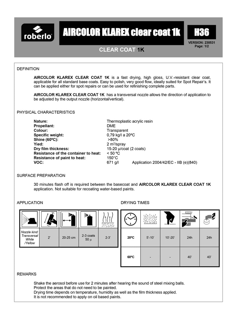 ROBERLO AIRCOLOR 1K CLEARCOAT 400ML