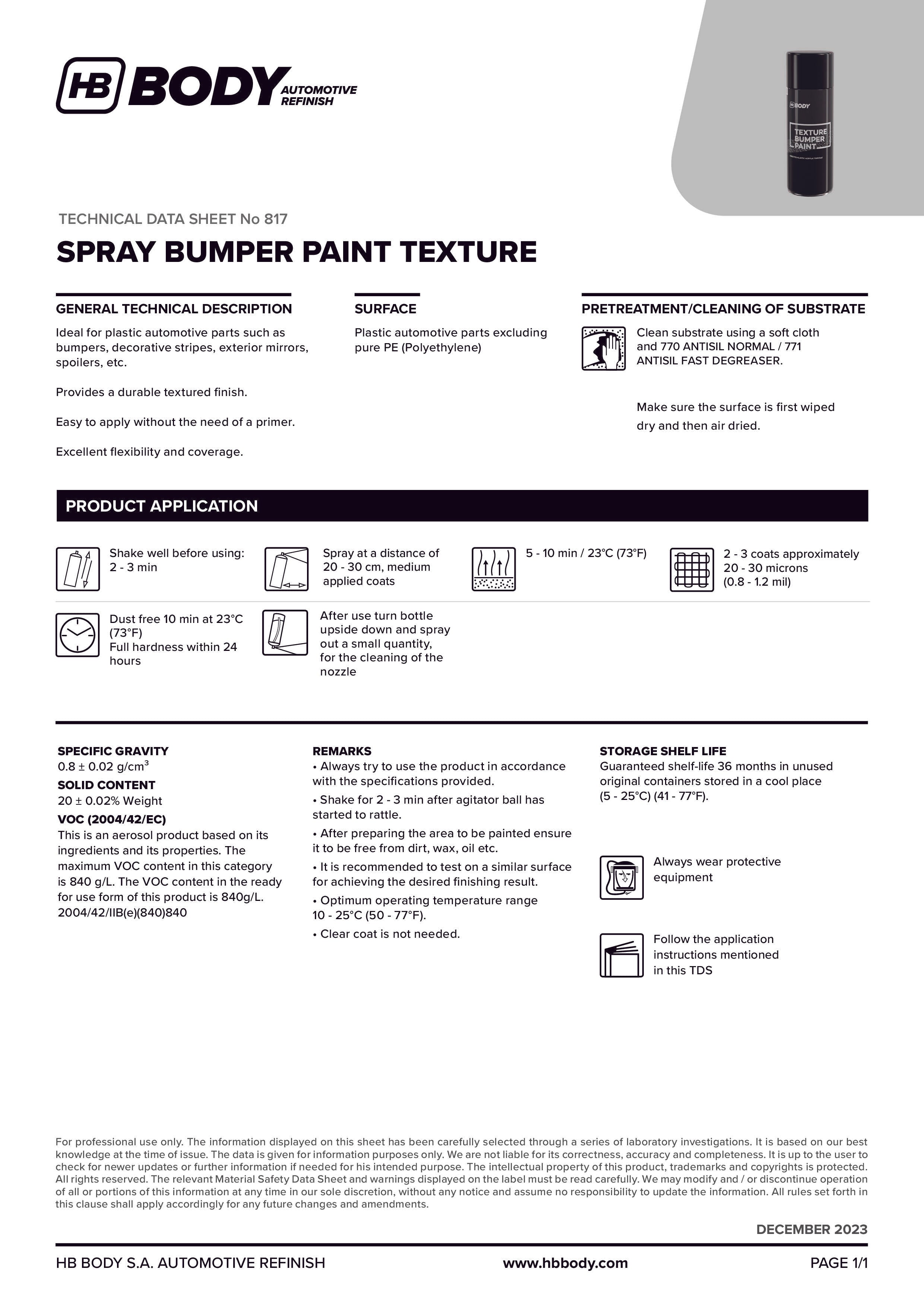 HB BUMPER TEXTURE BLACK SPRAY CAN