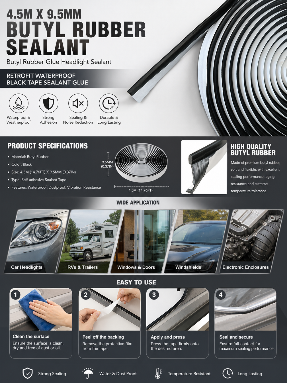 4.5M X 9.5MM Butyl Rubber Sealant
