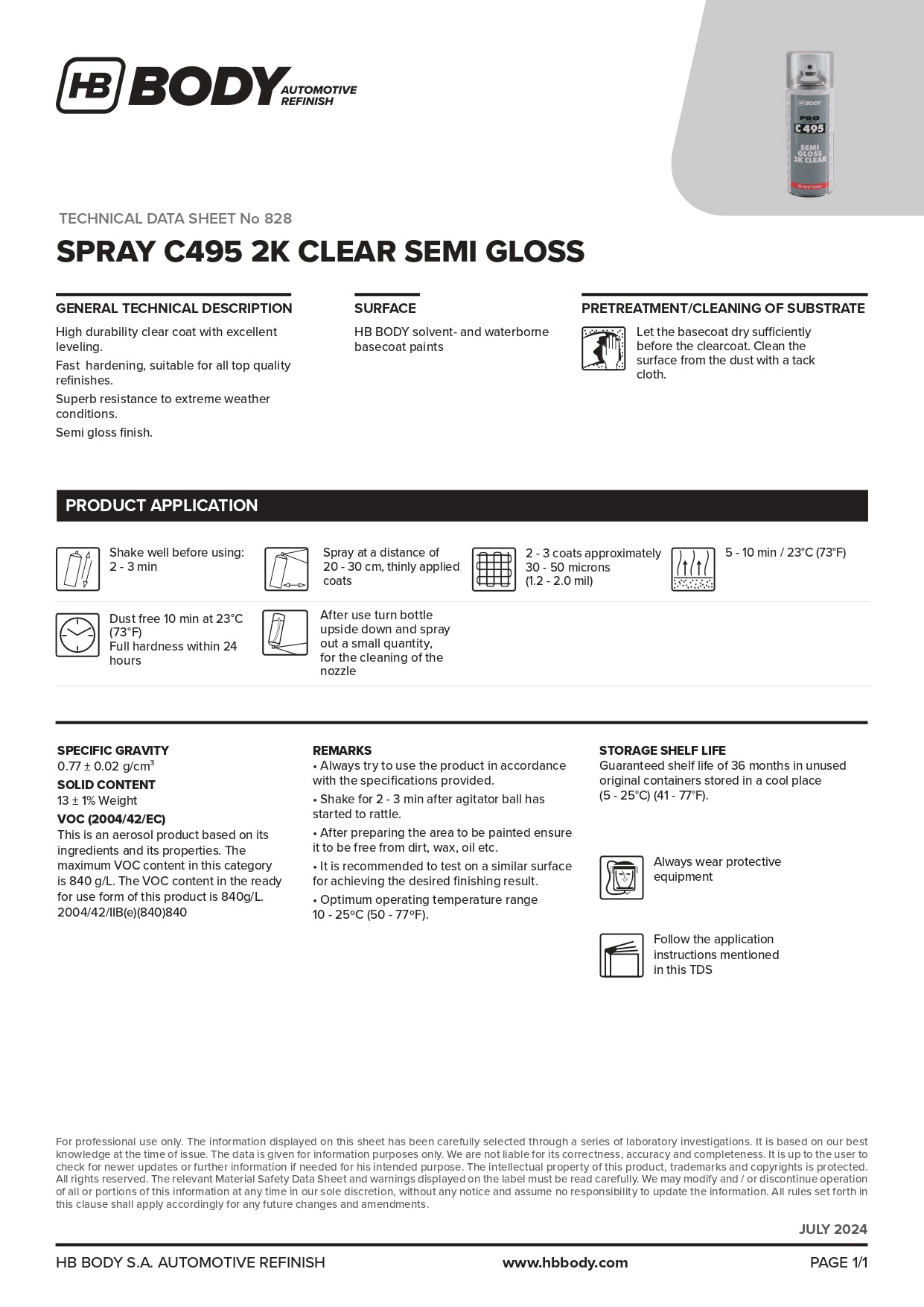 C495 2K Clear Semi Gloss Aerosol 400mL