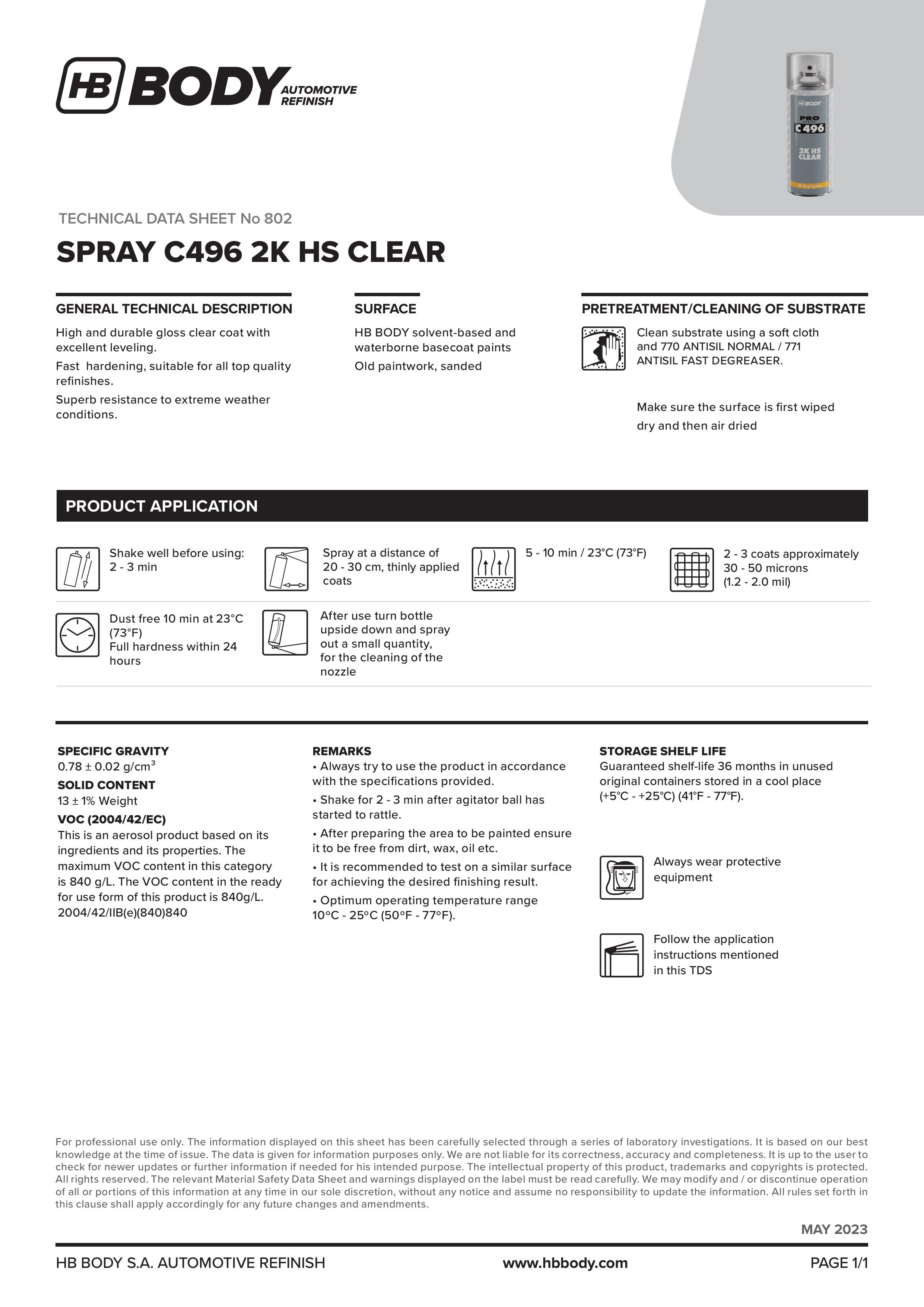 496 HS Gloss Clear Aerosol 400mL