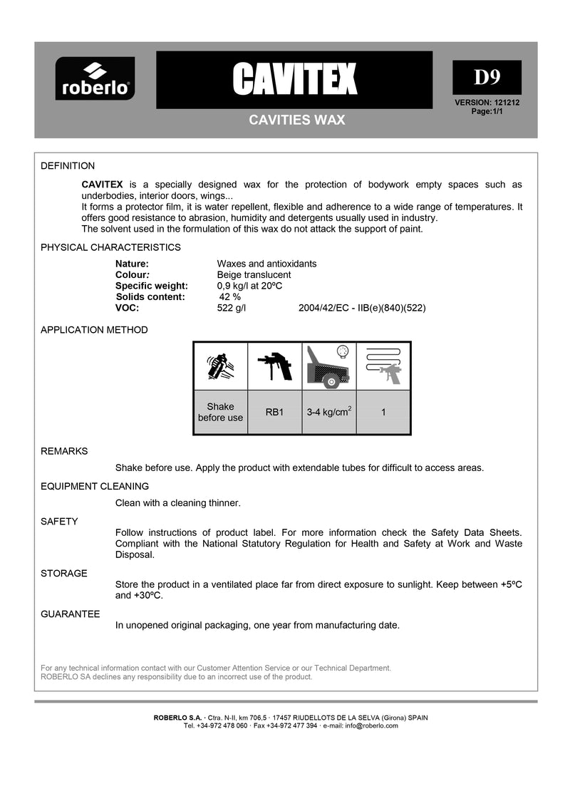 ROBERLO CAVITEX CAVITY WAX 1L TRANSLUCENT BEIGE