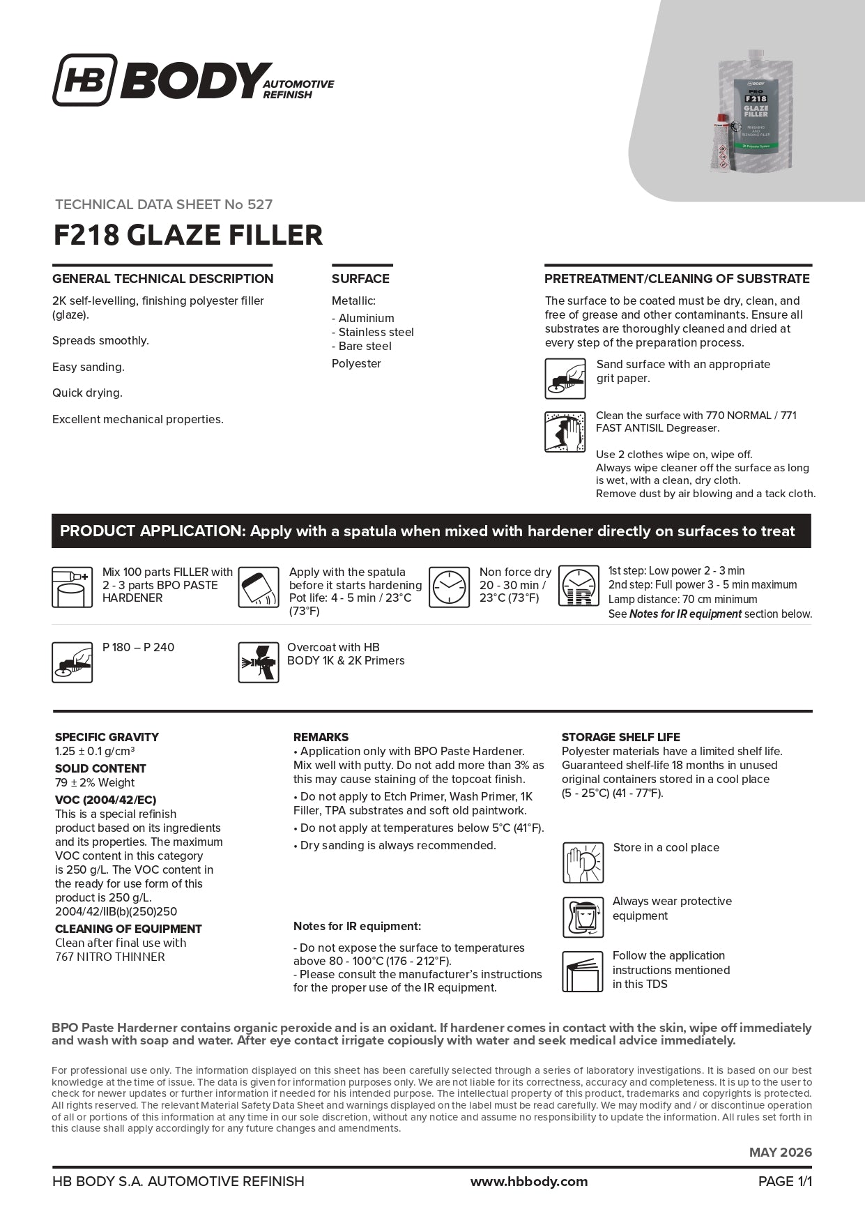 HB Body F218 Glaze Filler 500ml