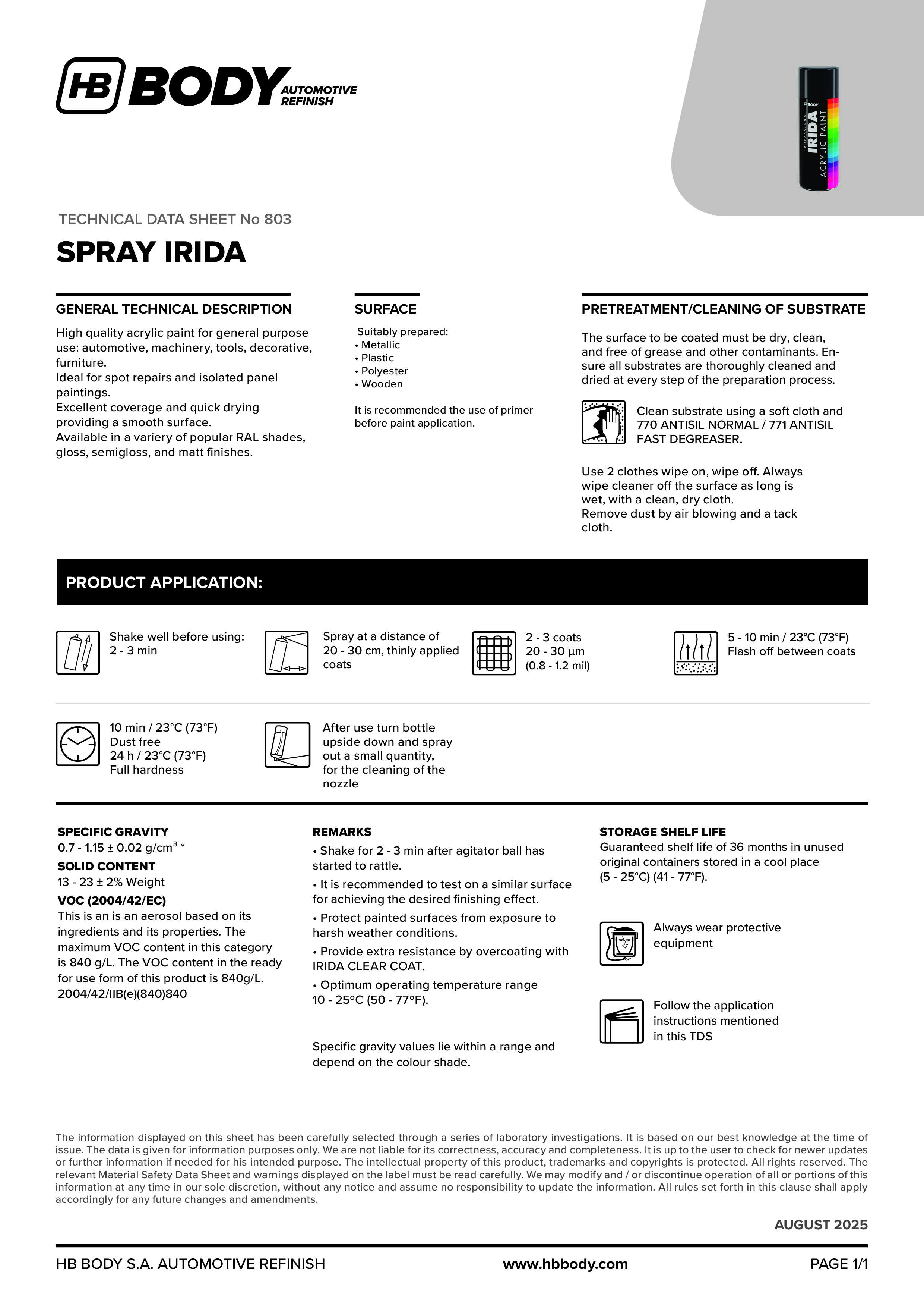 Irida Acrylic Paint Matt Black Spray Can