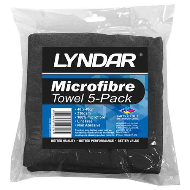 Lyndar Microfibre Cloth 40 X 40 330 GSM Black (Pkt 5)