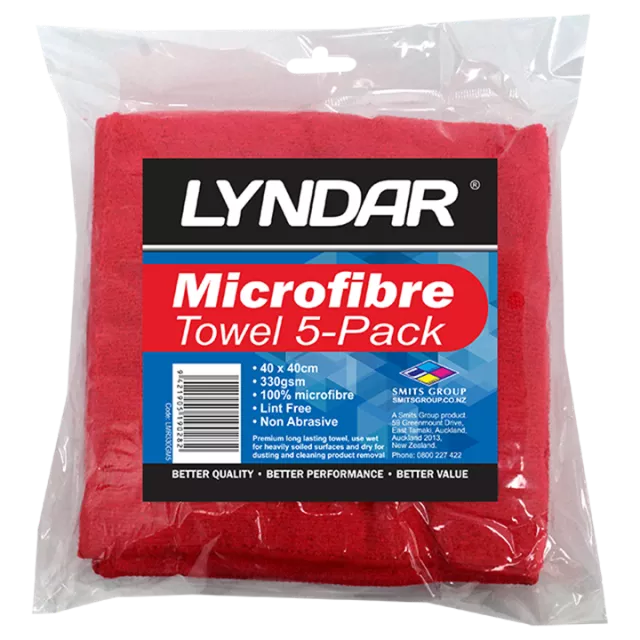 Lyndar Microfibre Cloth 40 X 40 330 GSM Red (Pkt 5)