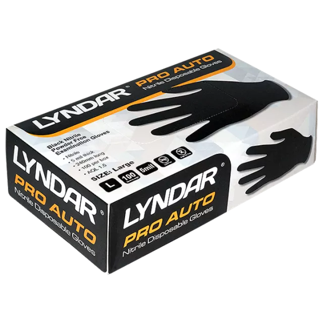 LYNDAR PRO AUTO BLACK NITRILE GLOVES LARGE (BOX 100)