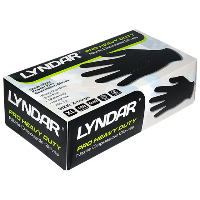 LYNDAR PRO HEAVY DUTY BLACK NITRILE GLOVES XLARGE (BOX 100)