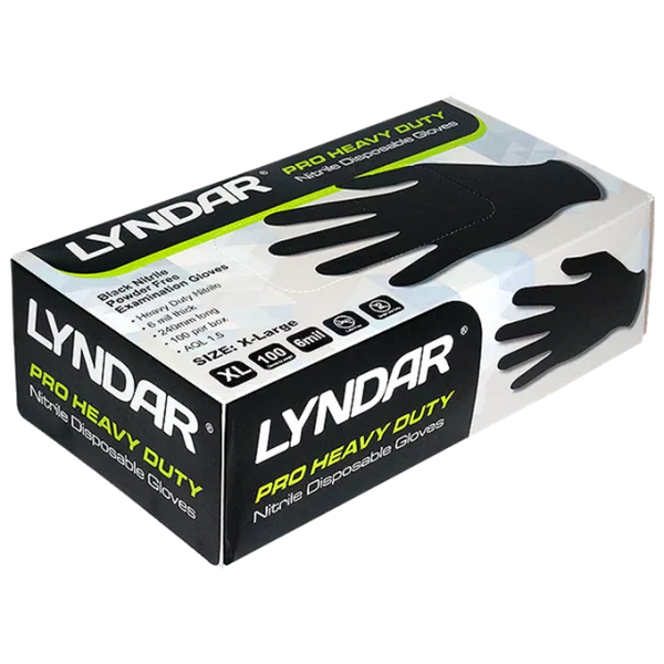 LYNDAR PRO HEAVY DUTY BLACK NITRILE GLOVES XLARGE (BOX 100)