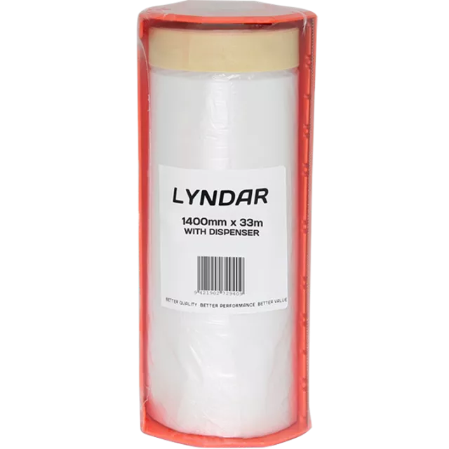 LYNDAR PRETAPED AUTO MASKING FILM 1400MM X 33M WITH DISPENSER