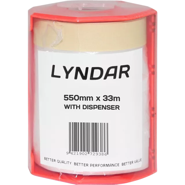 LYNDAR PRETAPED AUTO MASKING FILM 550MM X 33M WITH DISPENSER