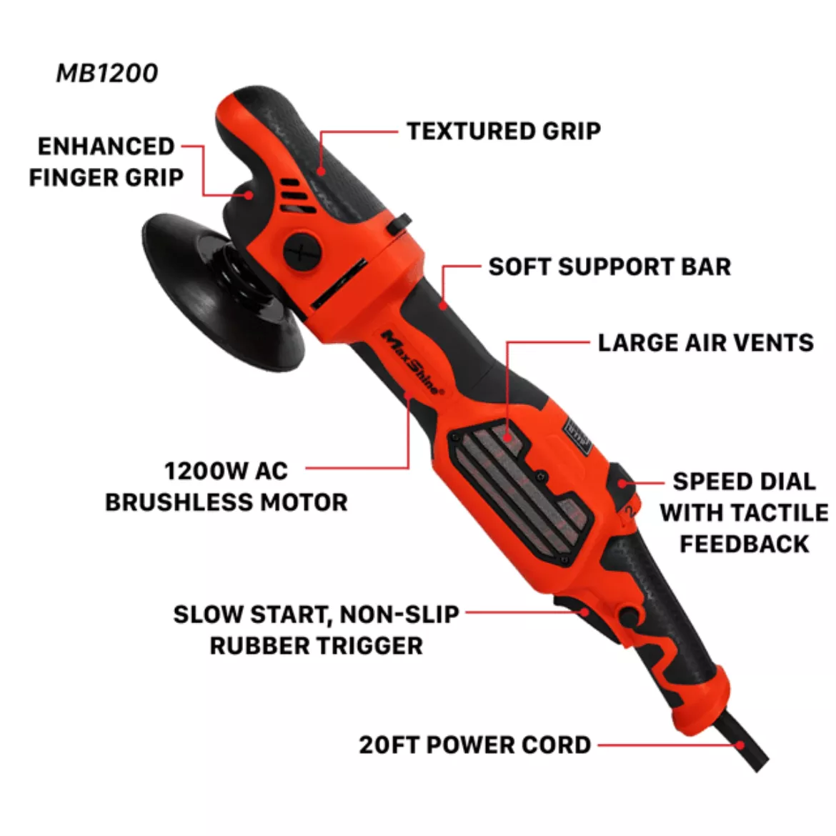 MAXSHINE MB1200 PRO BRUSHLESS ROTARY POLISHER 1200W
