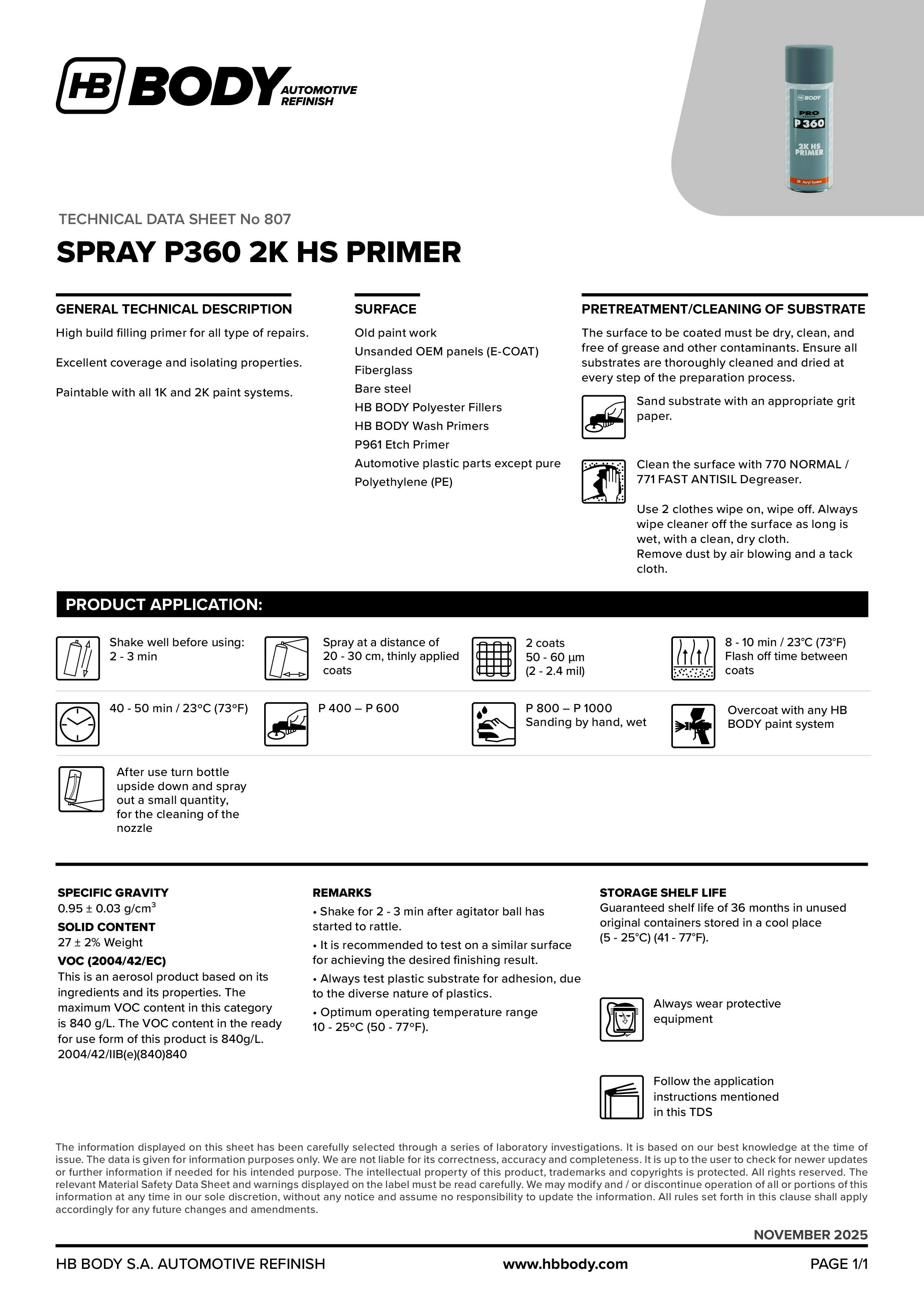 P360 2K HS Primer Spray Can White 400mL