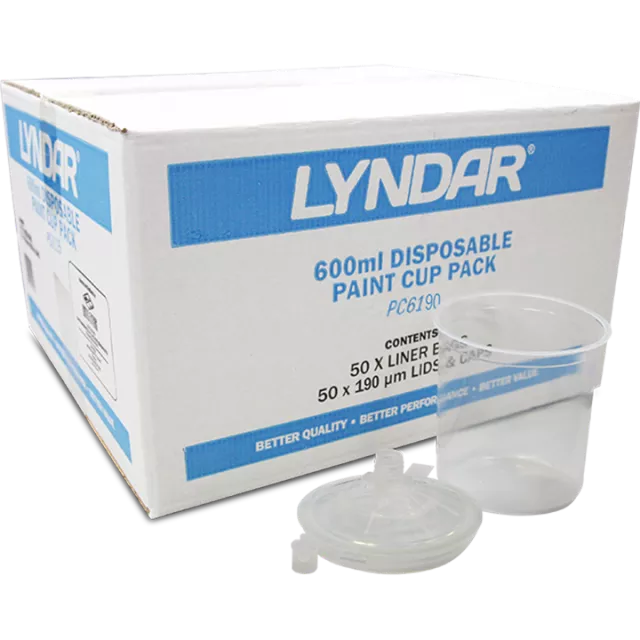 LYNDAR 600ML PAINT PREP LIDS AND LINERS STANDARD 190 MICRON KIT (50)