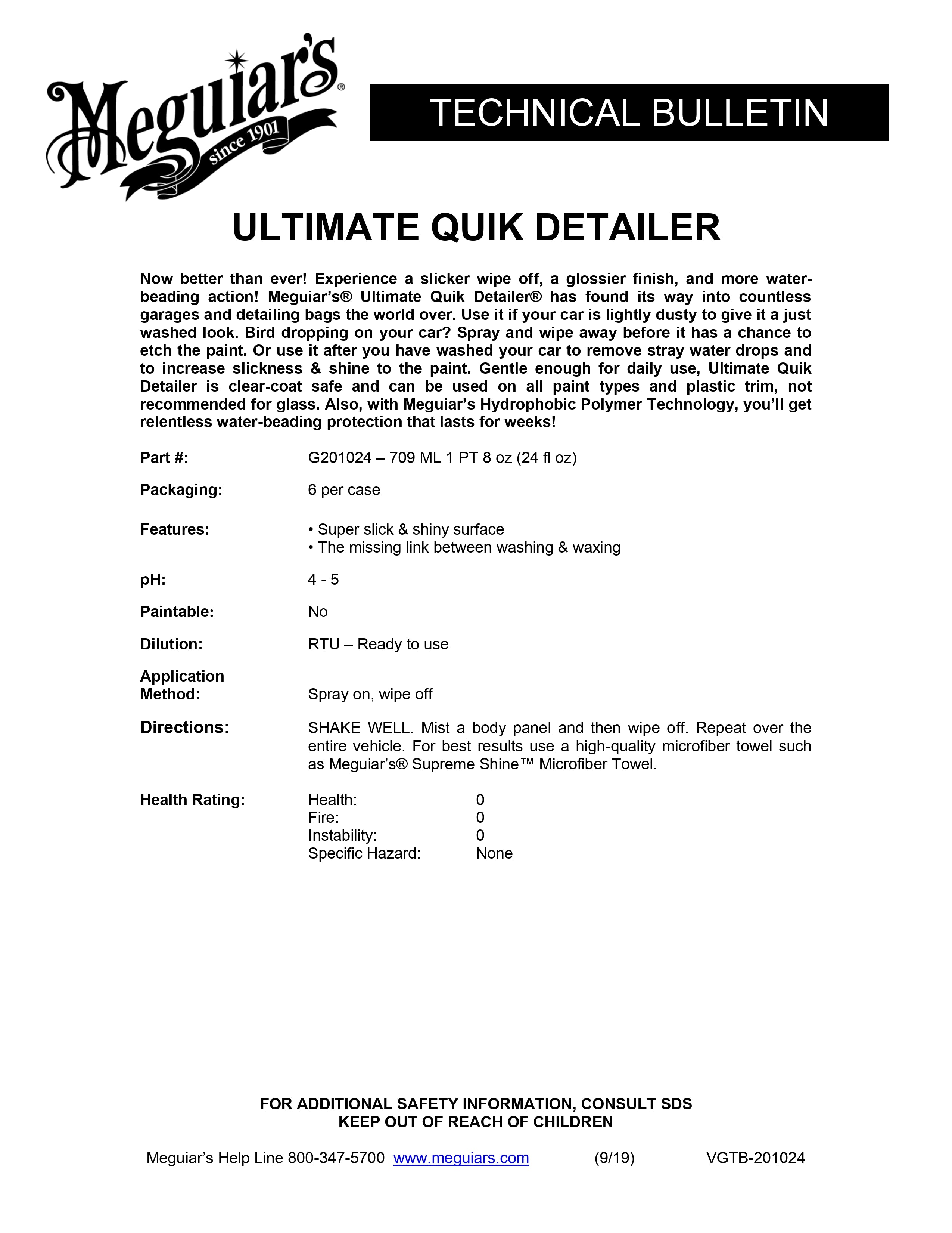 MEGUIARS G201024 ULTIMATE QUICK DETAILER 709ML