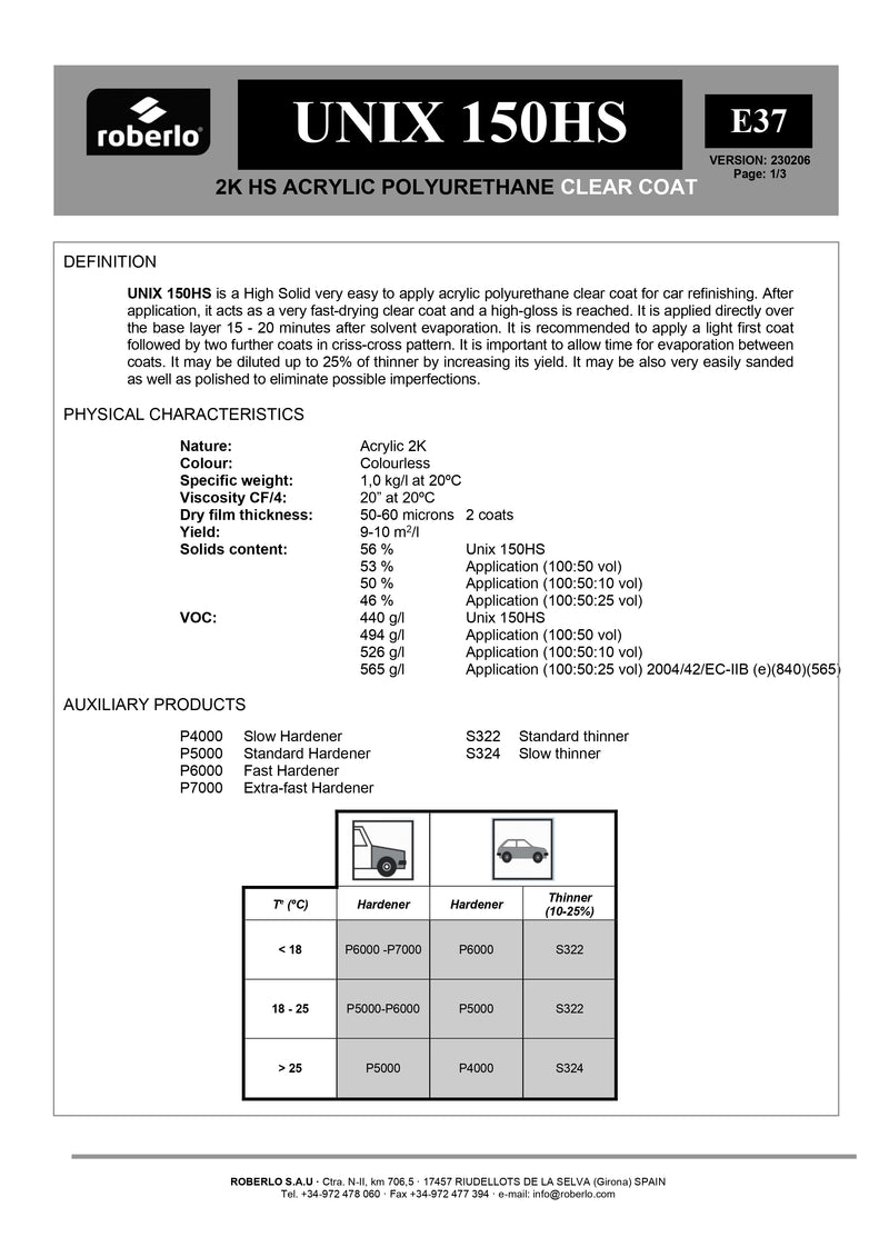 ROBERLO UNIX 150HS CLEARCOAT2:1 1L