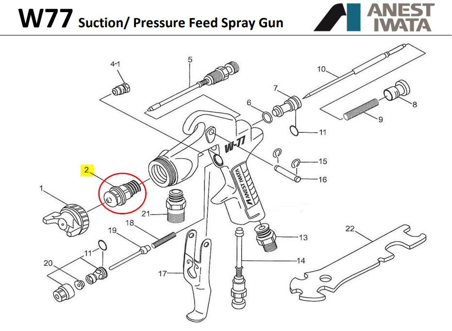 IWATA W77-2 SPRAY GUN NOZZLE 2.0mm