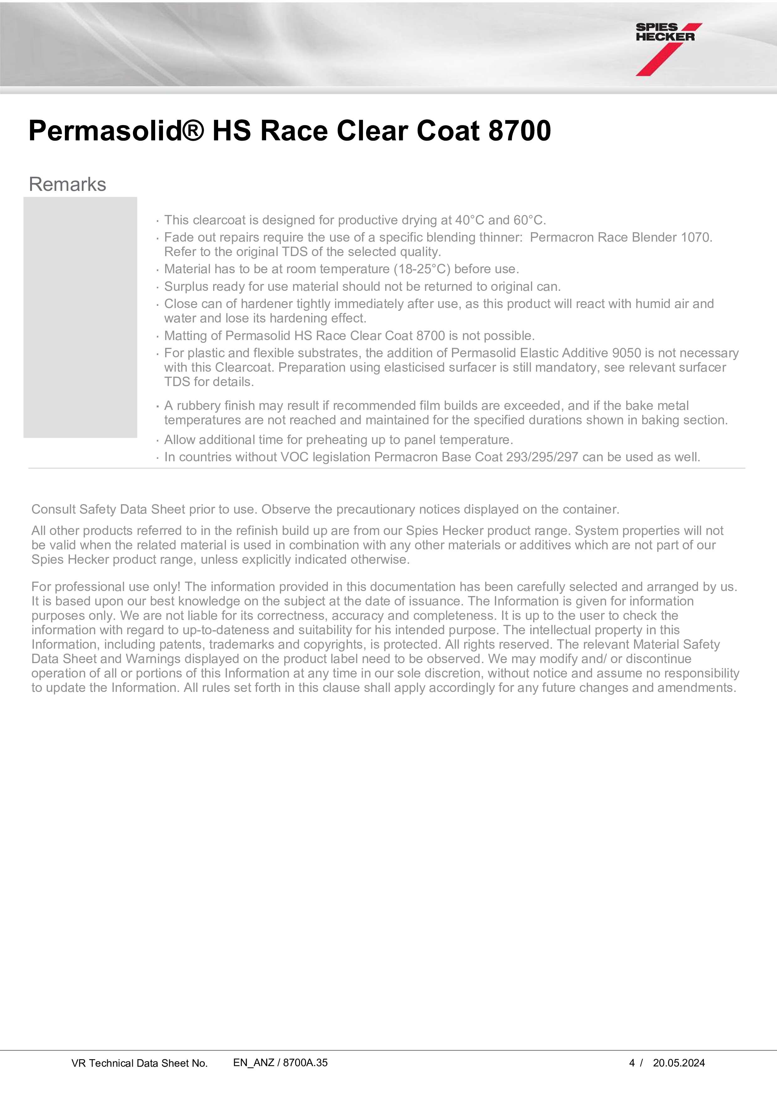 8700 PERMASOLID HS RACE CLEARCOAT 5L