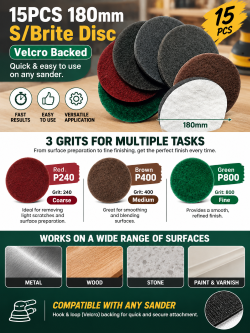 15PCS 180mm S/BRITE PAD P240-P800