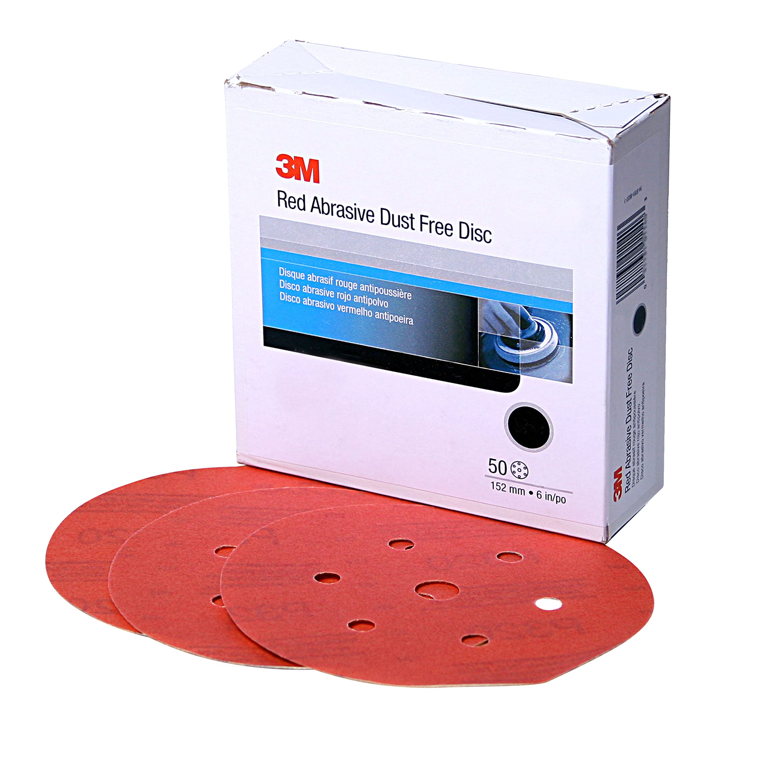 3M Hookit Red Abrasive Disc Dust Free, 01143, 6 in, P600, Pack of 50 Discs