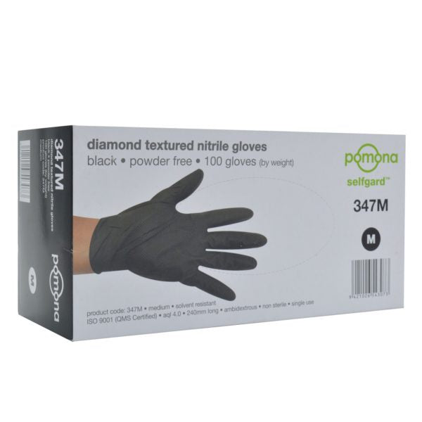 347 Nitrile Powder Free Diamond Textured Black Gloves Large 100/Box