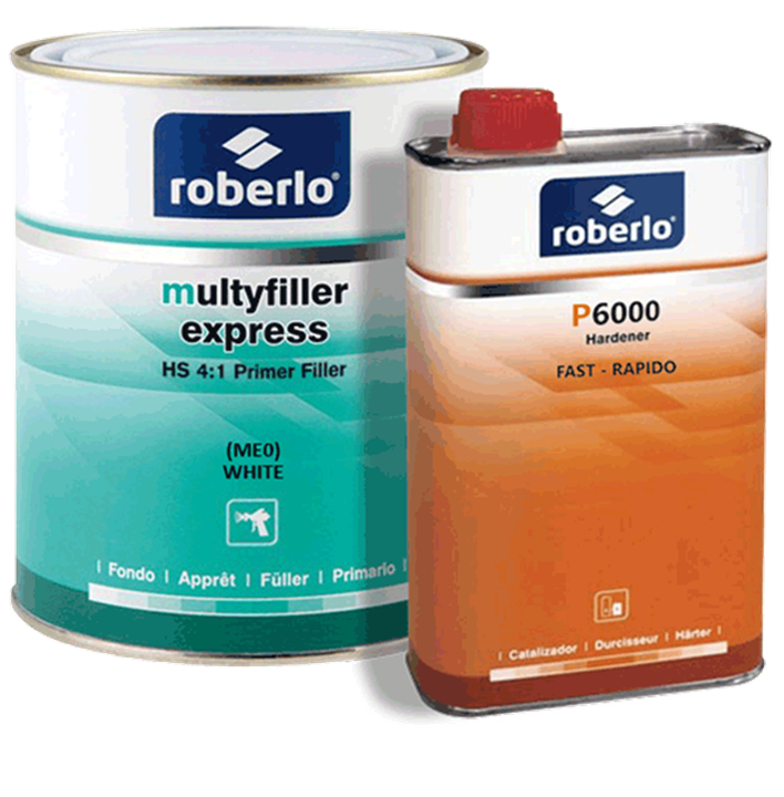 ROBERLO MULTYFILLER EXPRESS PRIMER WHITE (ME0) 4-1 KIT P6000 FAST HARDENER 1L